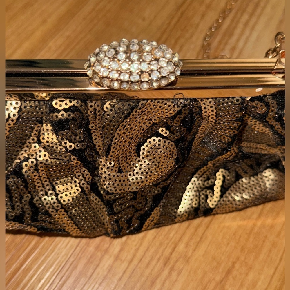 Lulu Townsend Gold & Black Sequin Evening Clutch with Chain - Picture 14 of 15
